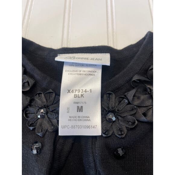 Bonnie Jean Black Cropped Cardigan Lace Jewels - Size Girl's Medium 8 - Picture 3 of 7